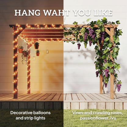 3 x 3 m Wooden Pergola Kit, Garden Pergola Gazebo Grape Trellis with Triangle Supports, 5 Beams, Maple Wood-effect