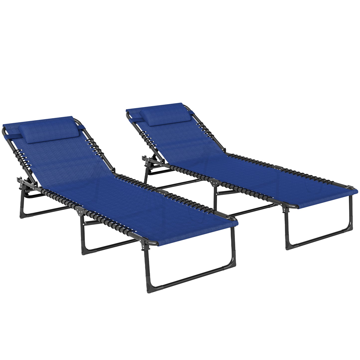 Set of Two Folding Sun Loungers, with Four-Position Backs - Blue