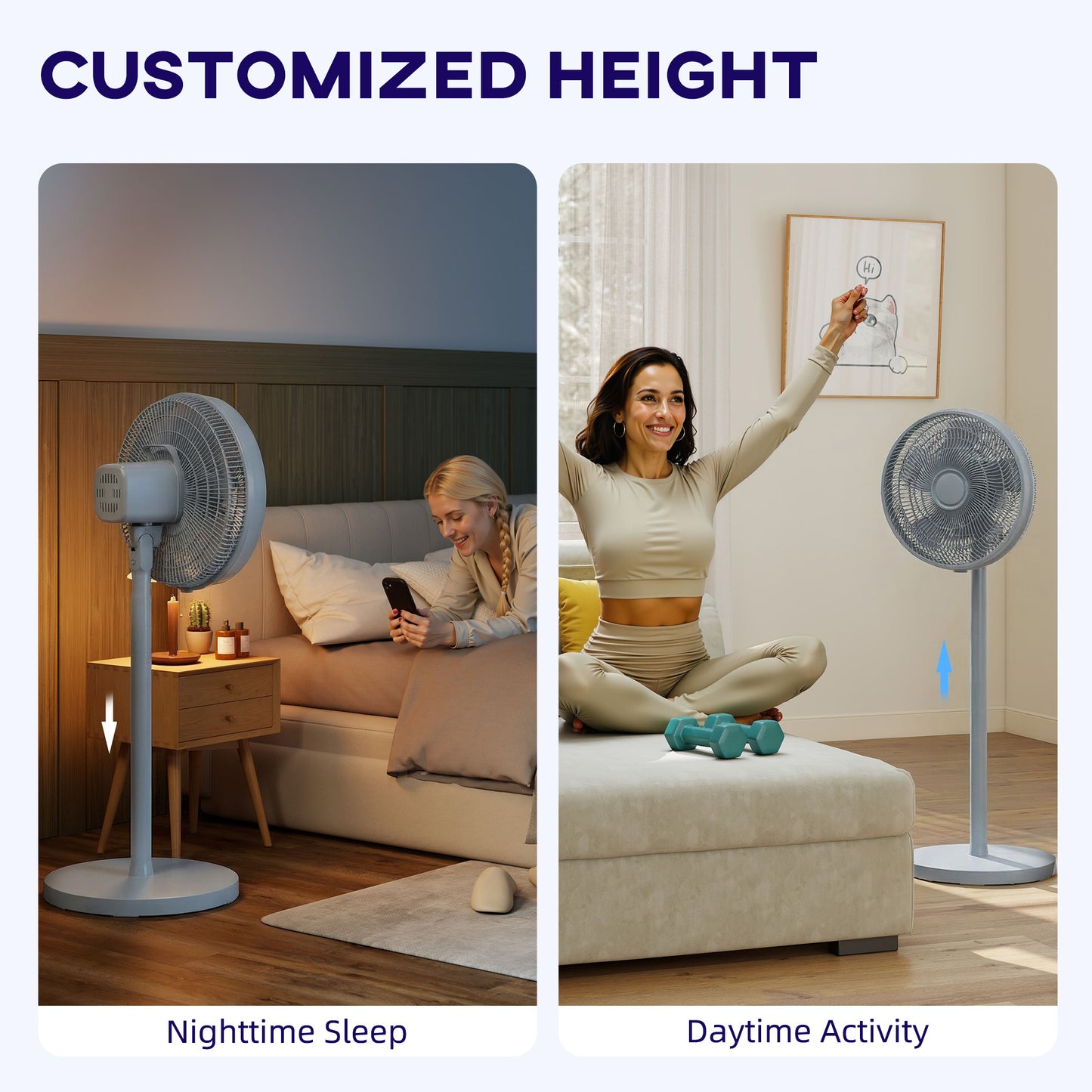 40 cm Standing Fan, Cooling Floor Fan with 80° Oscillating, Adjustable Tilt and Height, 4 Speed, Remote Control, Grey