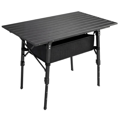 Folding Camping Table, 90 x 55 cm Height Adjustable Portable Collapsible Table