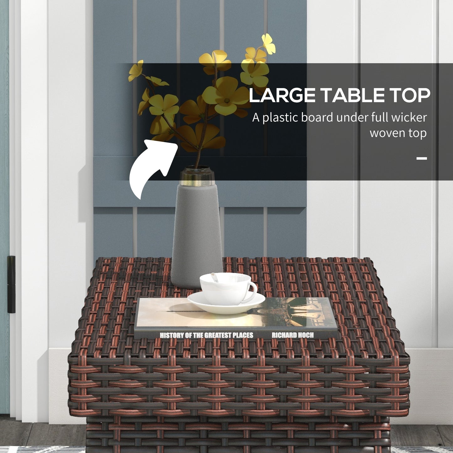 Foldable Outdoor Side Table, Rattan Garden Coffee Table with Steel Frame, Space Saving Bistro Garden Furniture for Patio