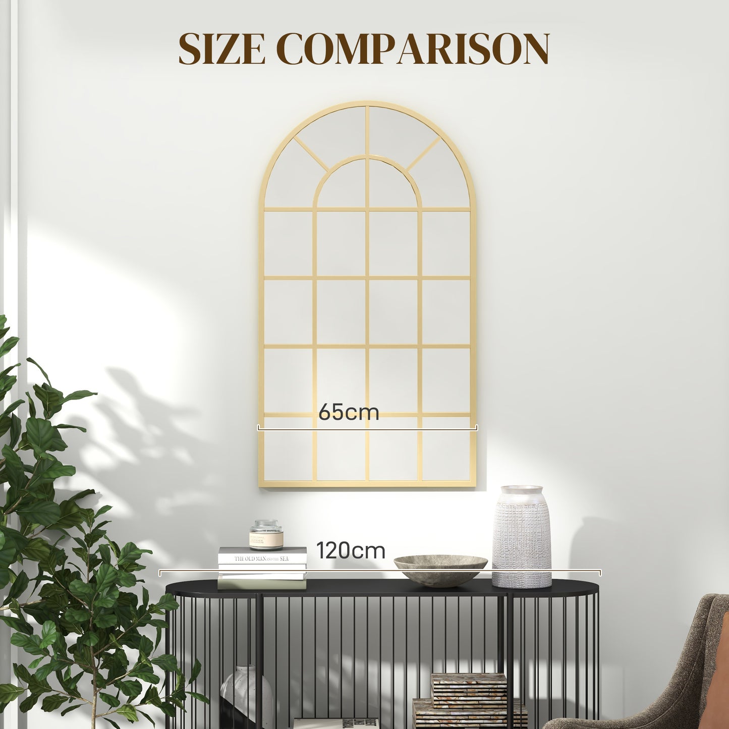 110 x 65 cm Arched Decorative Wall Mirror for Bedroom Living Room, Modern Window Bathroom Mirror for Home Decor
