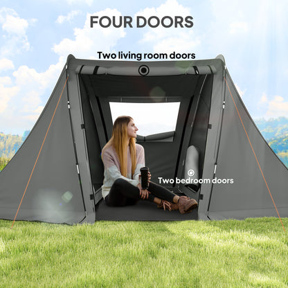 3 Man Camping Tent with Living Area and 2 Bedrooms, 3000mm Waterproof Family Tent with Sewn-in Groundsheet and bag