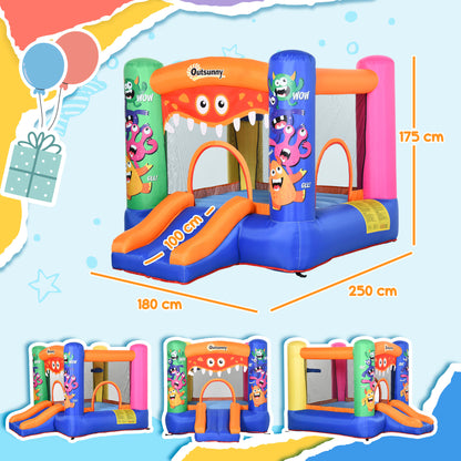 Bouncy Castle Inflatable Basket Trampoline Slide Monster Design for Kids Age 3-8, Blue