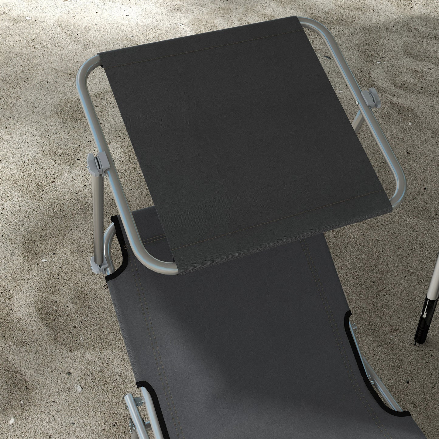 Folding Sun Lounger Set of 2 with Canopy, Reclining Sunbed with 4-Position Adjustable Backrest, 600D Oxford Cloth