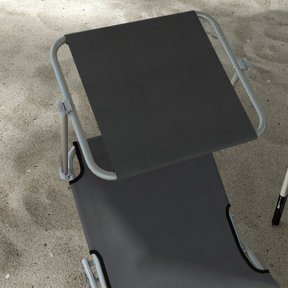 Folding Sun Lounger Set of 2 with Canopy, Reclining Sunbed with 4-Position Adjustable Backrest, 600D Oxford Cloth