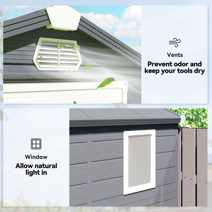 4.4ft x 6.2ft Aluminium Frame and Plastic Wall Shed, with Foundation - Grey