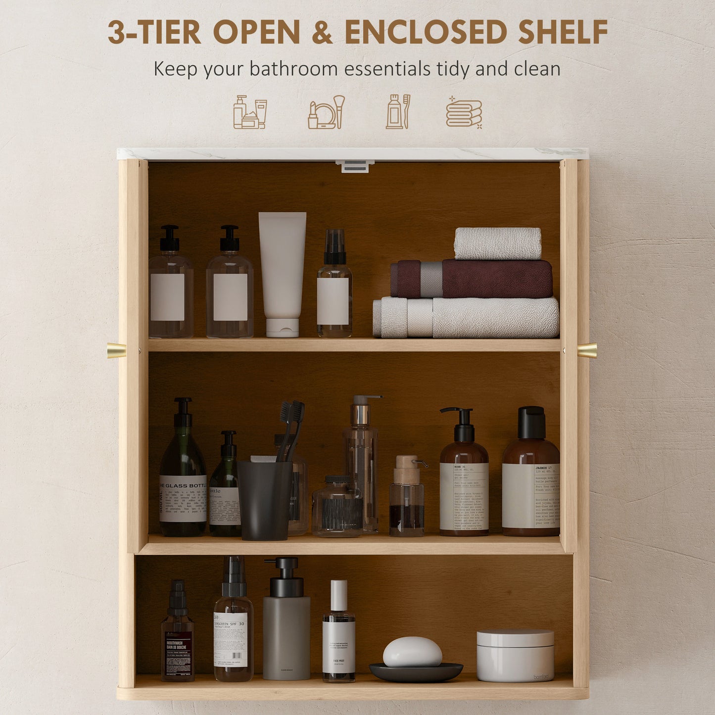 Bathroom Wall Cabinet with Adjustable Shelf - Oak