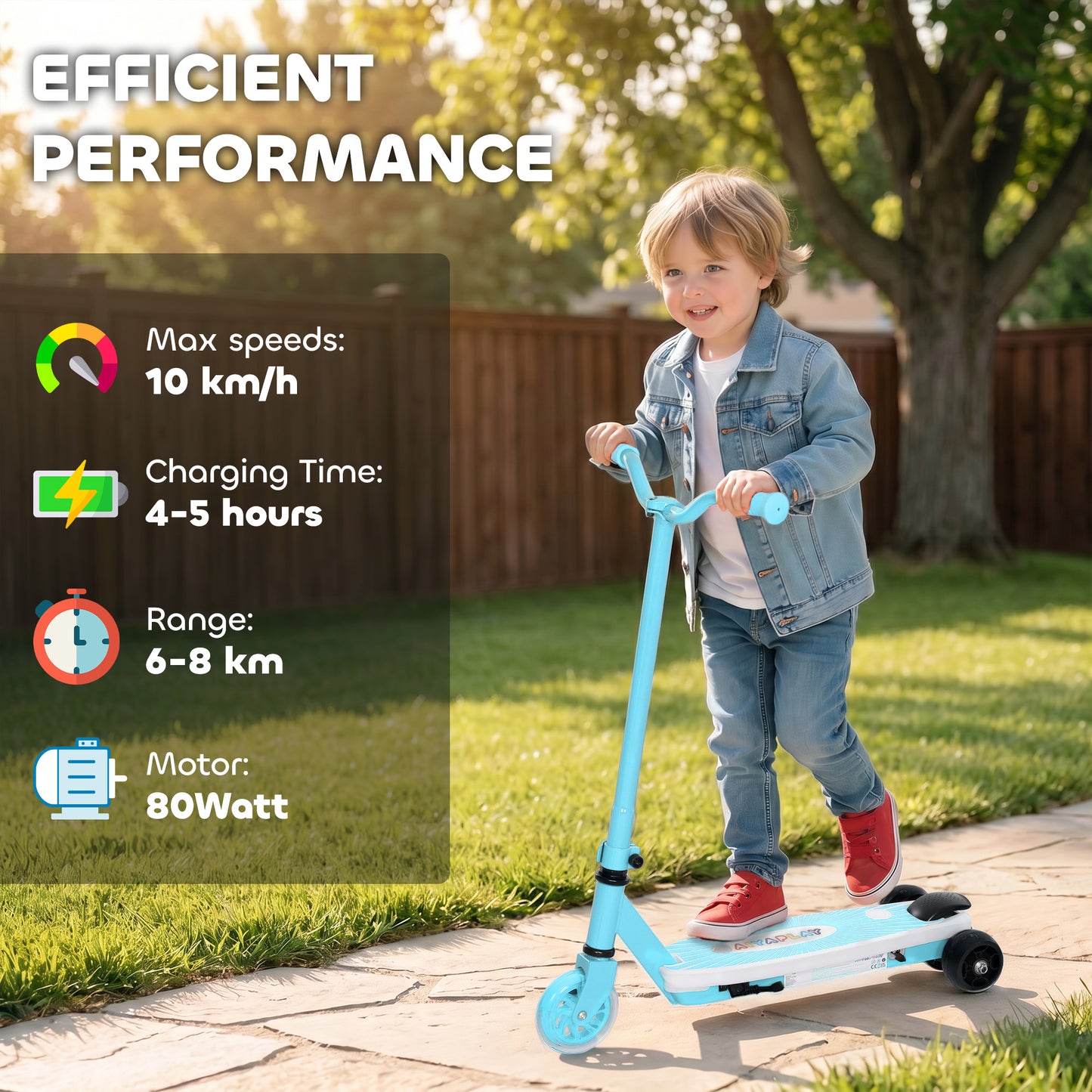 Electric Scooter for Kids Aged 4-7 Years, with Flashing LED Lights, Rear Auxiliary Wheels, Blue