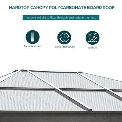3 x 3.6(m) Hardtop Gazebo Canopy with Polycarbonate Roof and Aluminium Frame, Garden Pavilion, Brown