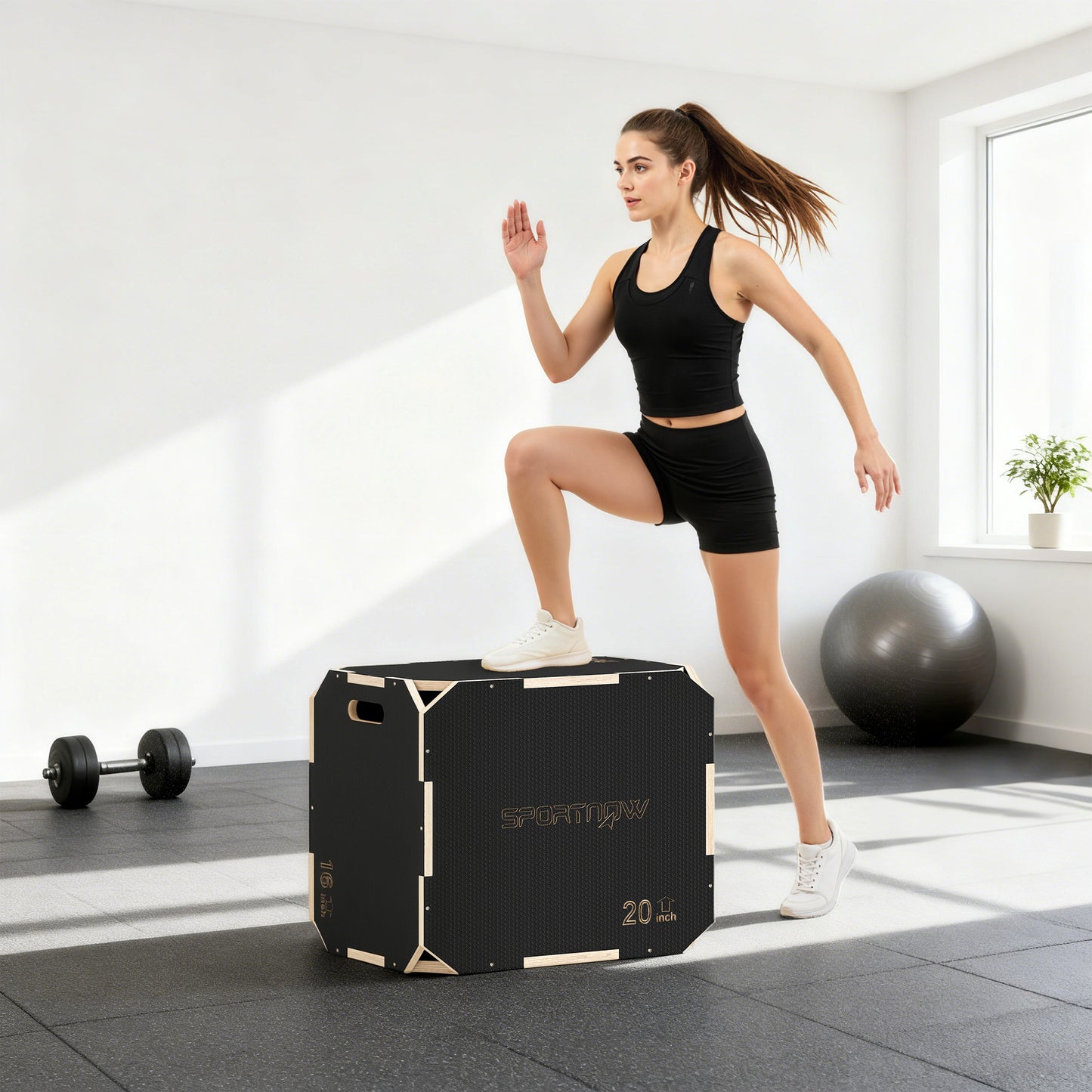 Non-Slip Plyo Box, Corner-free Wooden Jump Box, 41 x 61 x 51 cm
