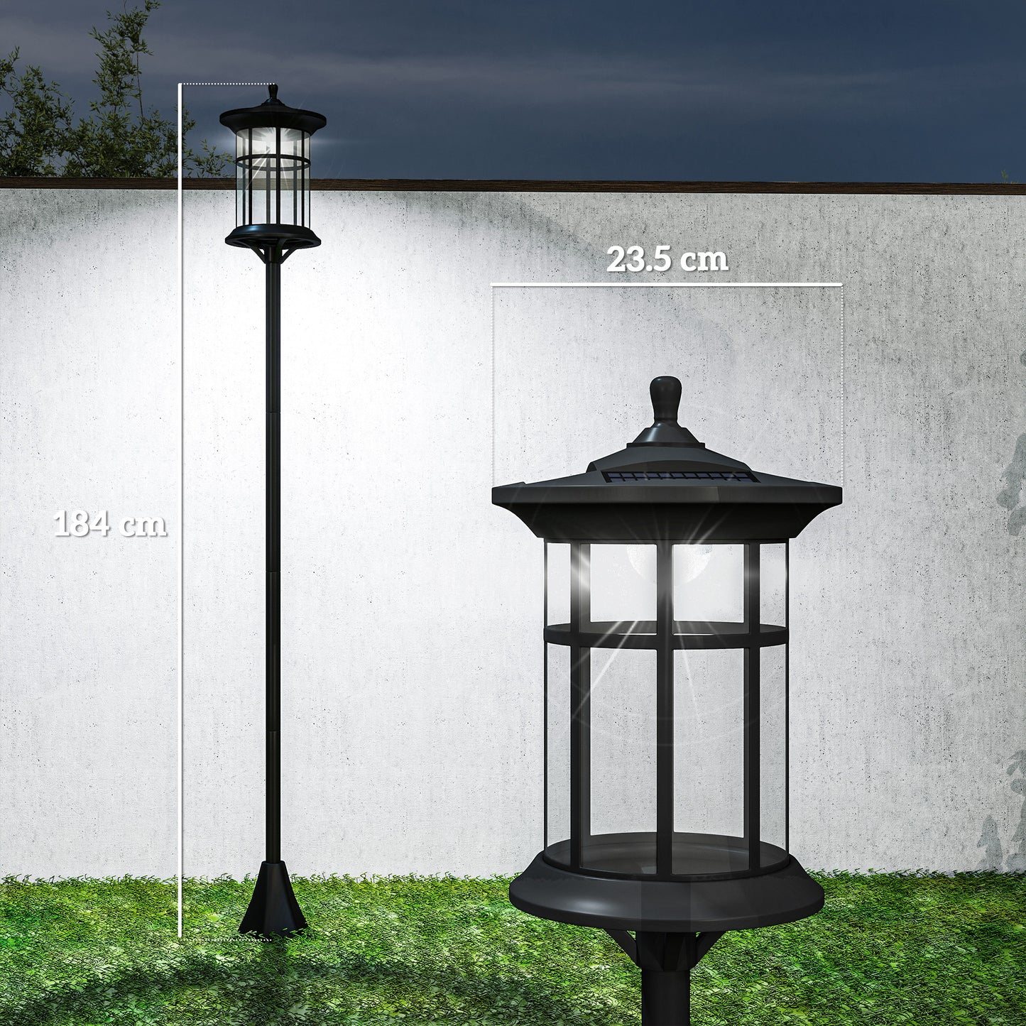 Set of Two 1.8m Traditional Style Solar Lamp Posts - Black