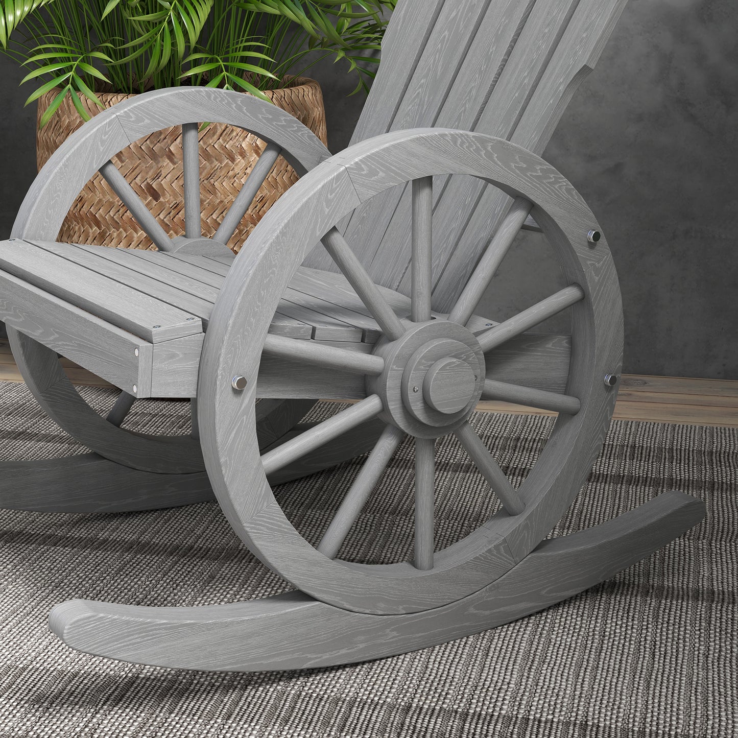 Wooden Adirondack Rocking Chair Reclining Armchair Garden Furniture Patio Porch Rocker - Grey