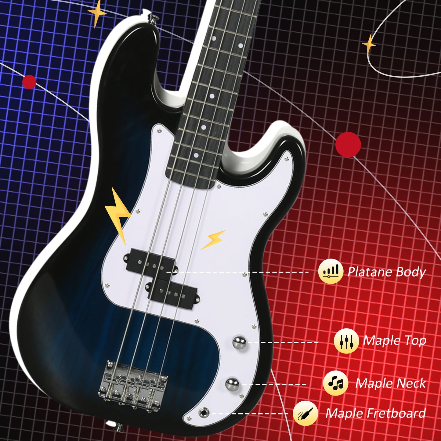 4 String Full Size Electric Bass Guitar for Beginners