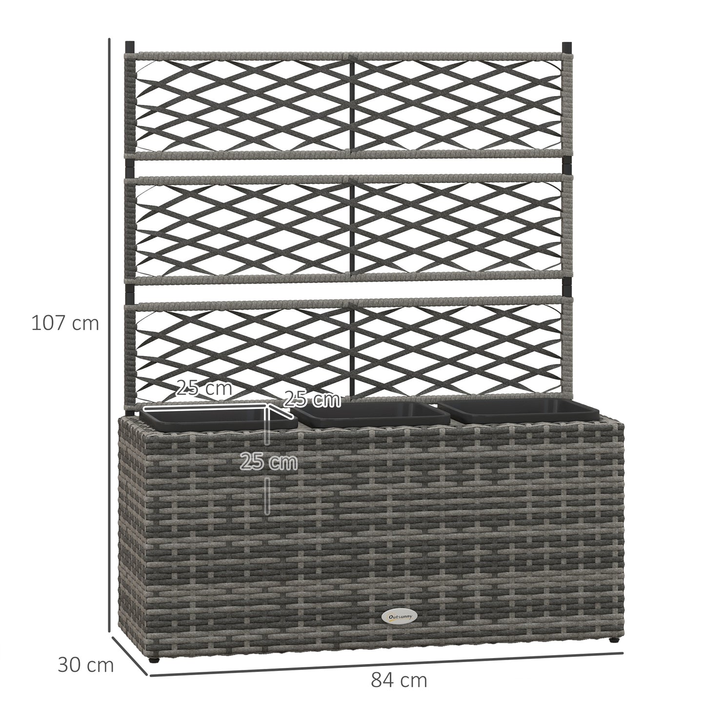 33L Garden PE Rattan Planter with Trellis, Free Standing Flower Raised Bed for Garden, Garden Planter for Climbing Plants