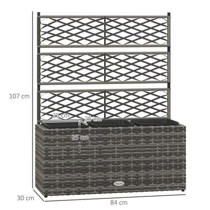 33L Garden PE Rattan Planter with Trellis, Free Standing Flower Raised Bed for Garden, Garden Planter for Climbing Plants