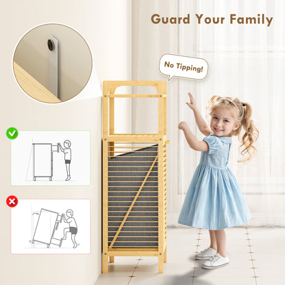 Bamboo Laundry Cabinet with Slatted Door, Bathroom Cabinet with Tilt-Out Hamper and Removable Liner Bag, 40 x 30D x 95 cm