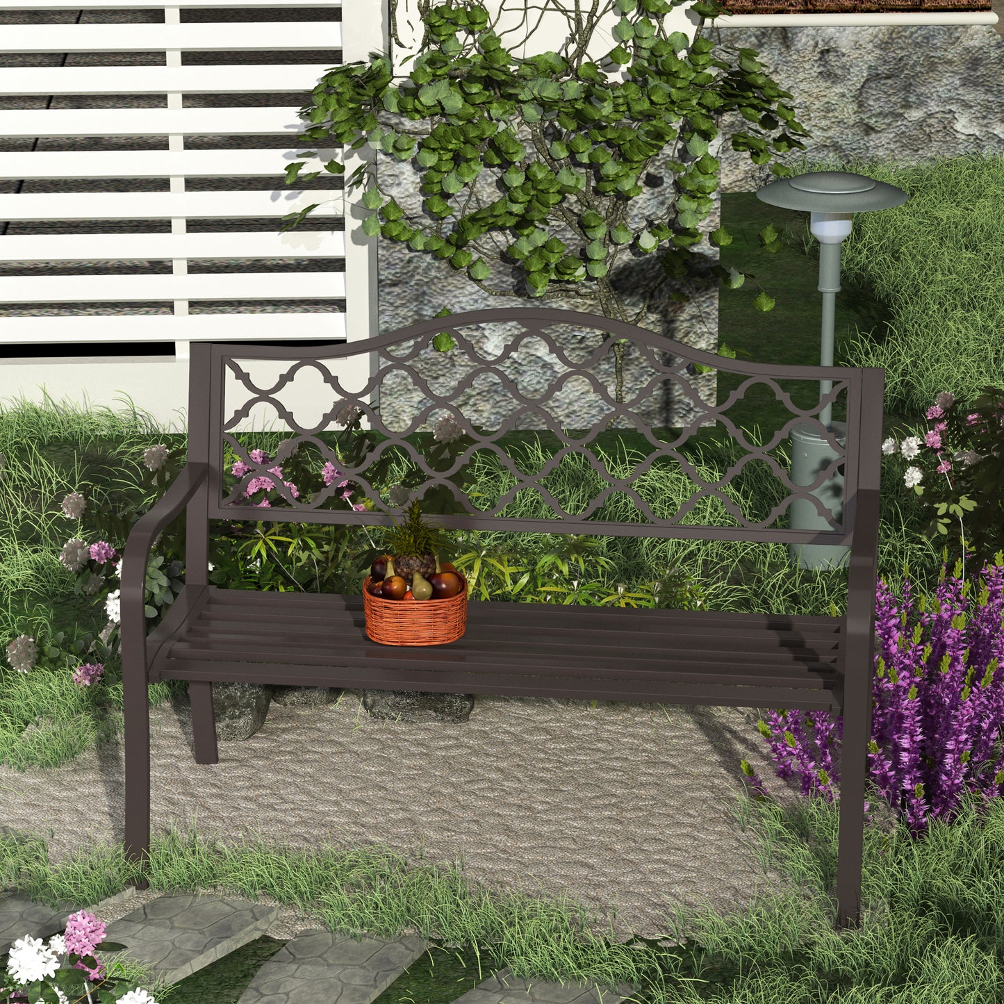 Antique Style Outdoor Cast Iron Front Porch Bench Path Chair Seat, Brown