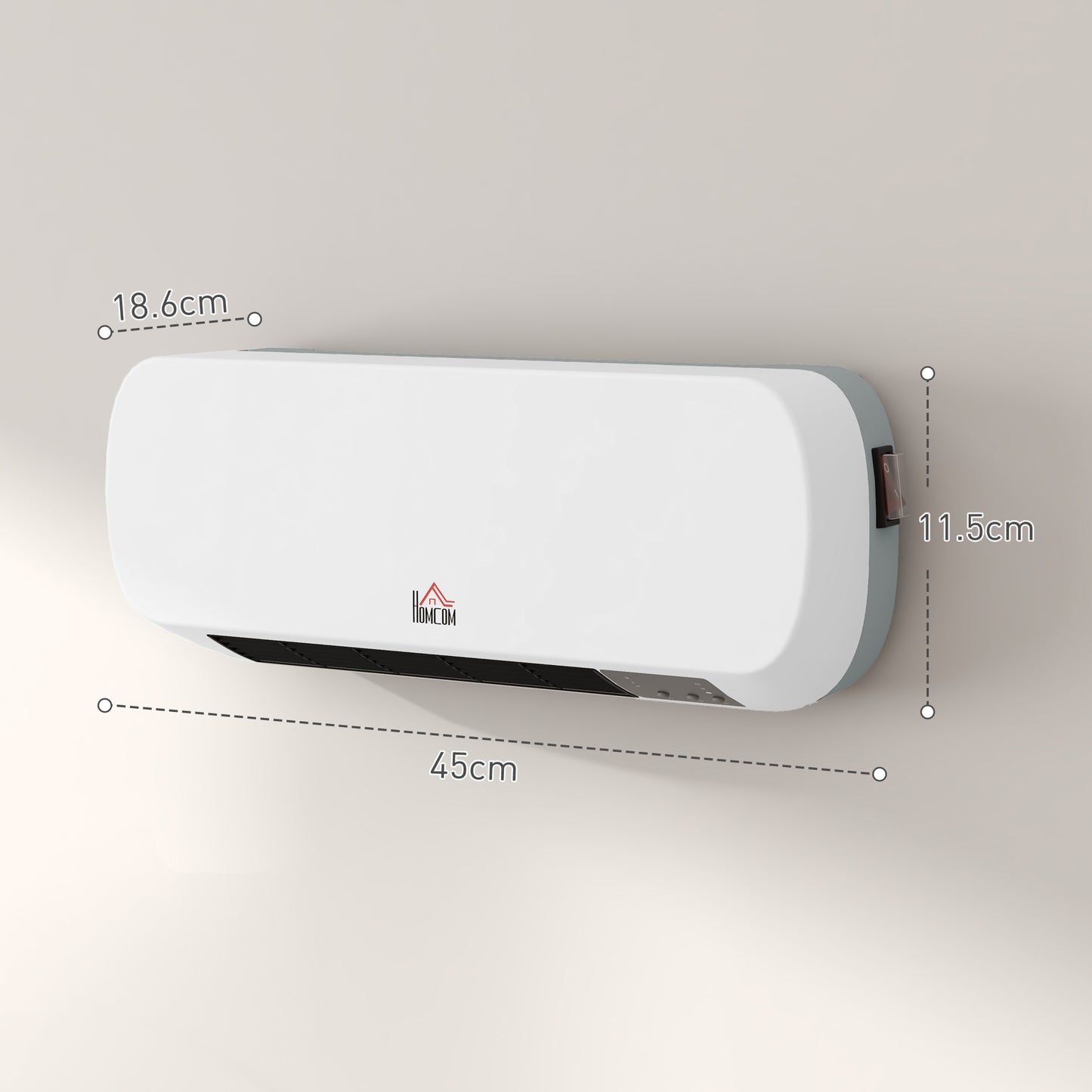 2000W Wall Mounted Ceramic Space Heater, 10-49°C Temperature, White