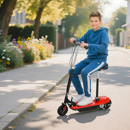 Steel Ride on Powered Scooter, Folding E-Scooter with Warning Bell, 15km/h Maximum Speed, for 6-14 Years Old, Red