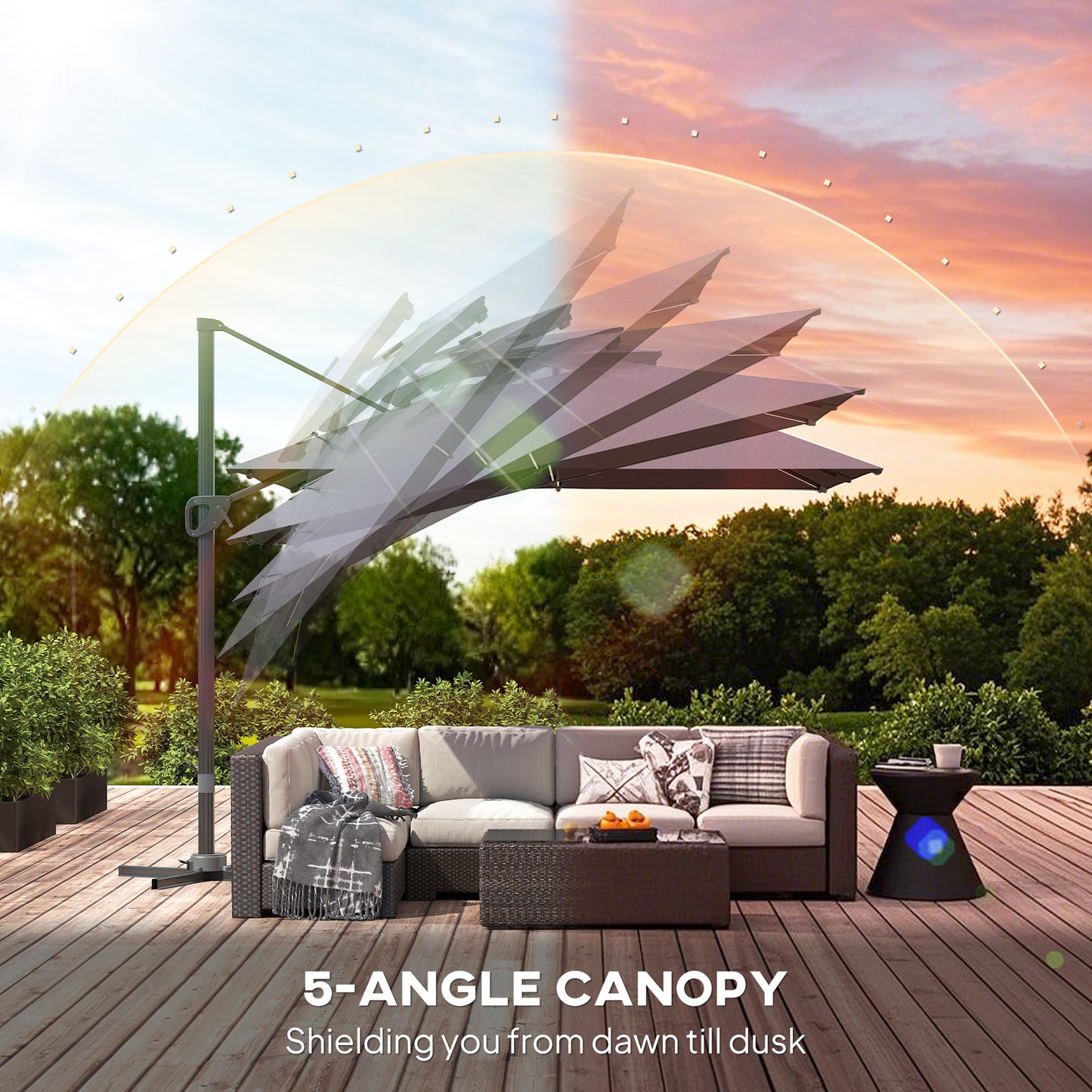 3.5x3 m Garden Cantilever Parasol with Solar LED Lights and Centre Light, Aluminium Large Square Patio Umbrella