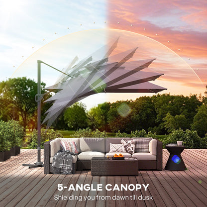 3.5x3 m Garden Cantilever Parasol with Solar LED Lights and Centre Light, Aluminium Large Square Patio Umbrella
