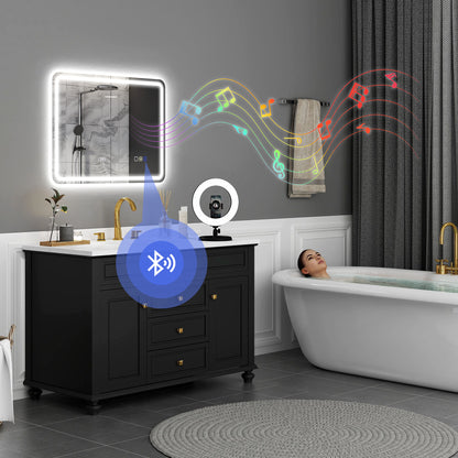 80 x 60 cm Bluetooth Bathroom Mirror - Silver-Tone