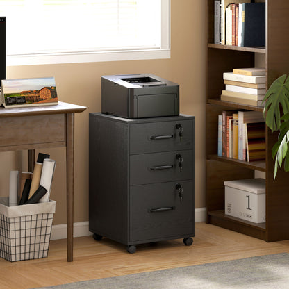 Three Drawer Wood-Effect Filing Cabinet - Black