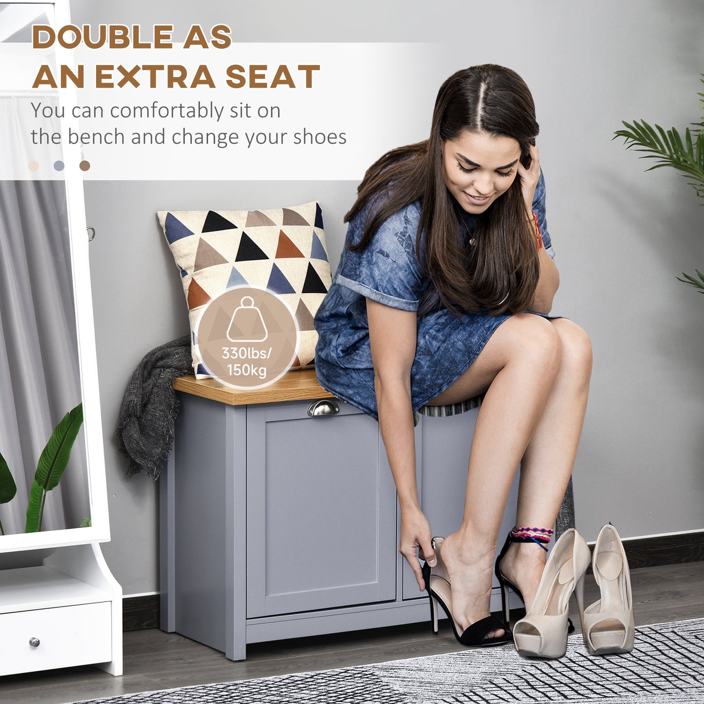 Shoe Cabinet, Modern Shoe Bench with 2 Doors for Hallway, Entryway, Grey