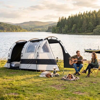 Camping Tent, 3 Man Blackout Tent with Bedroom and Living Room, Portable with Bag, for Fishing Hiking Festival, Khaki