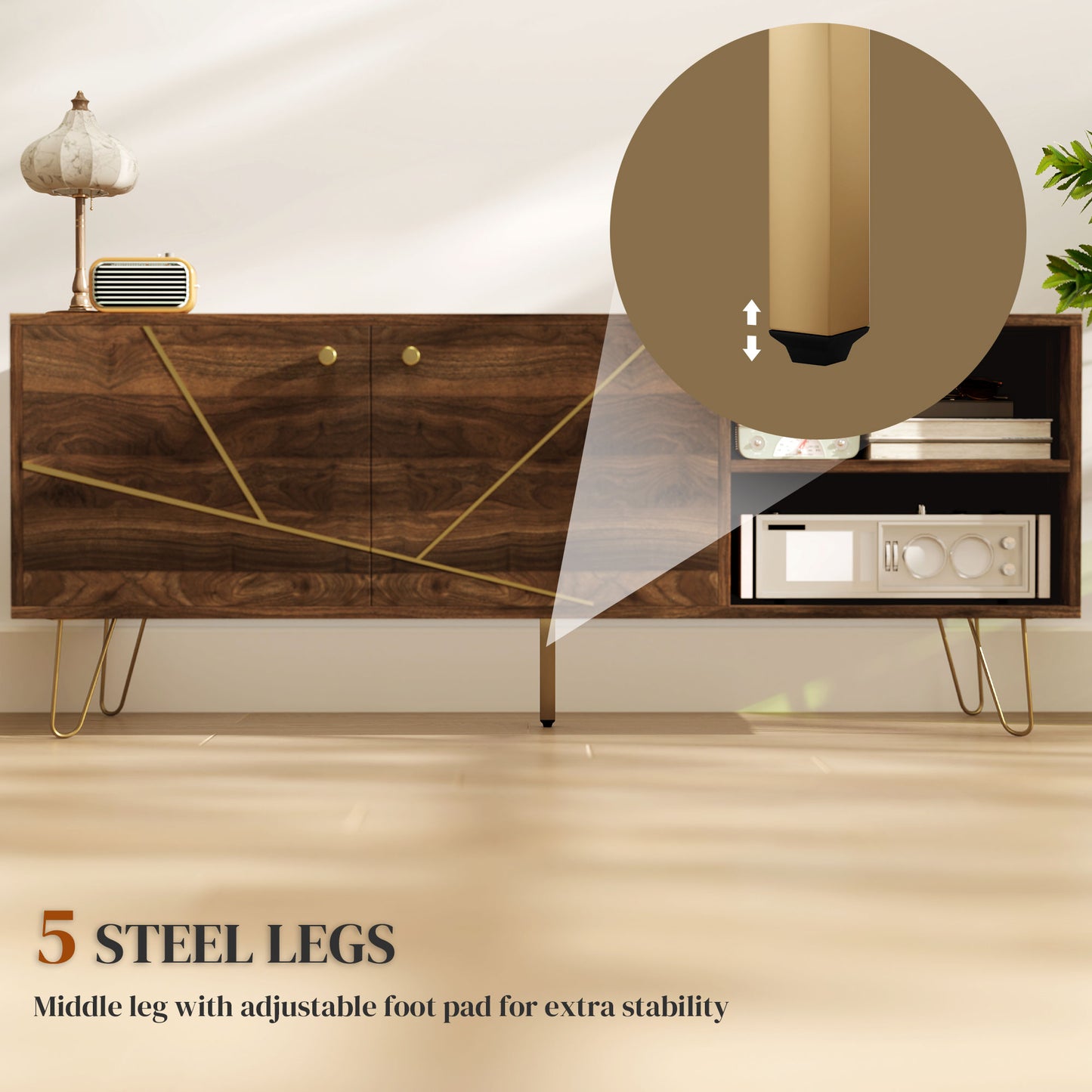 TV Stand Cabinet for up to 60 Inch TV, Modern 130cm TV Unit with Adjustable Shelves and Hairpin Legs