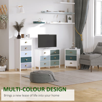Slim Storage Cabinet Organiser, Chest of Drawers, 5-Drawer Dresser with Metal Handle for Living Room, Bedroom, Blue