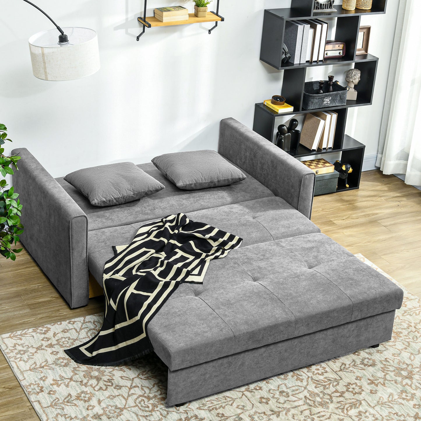 Snow Flannel Two-Seater Sofa Bed, with Storage - Grey