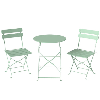 Folding Garden Bistro Set, Outdoor Round Bistro Table and Chairs Set 2 with Electrophoresis Metal Frame, Light Green