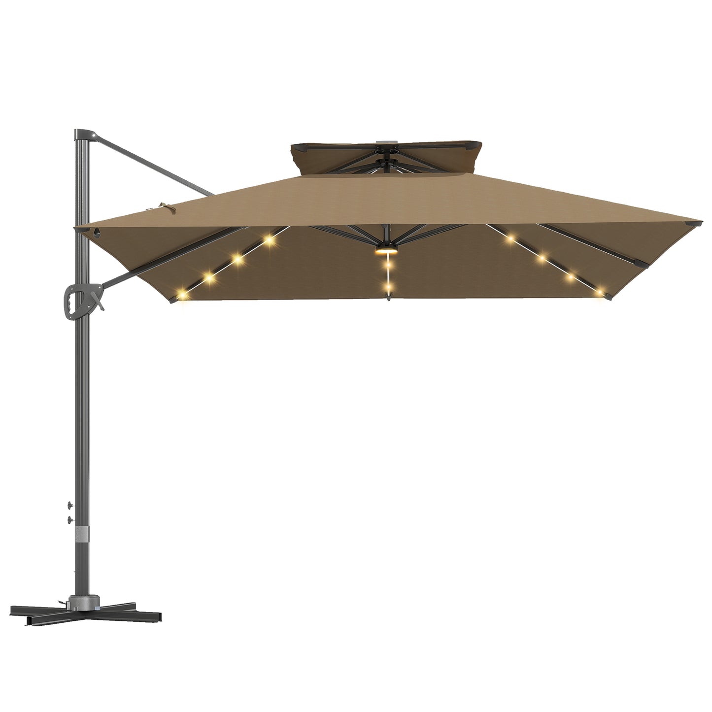 Multi-Angle LED Light Parasol Umbrella - Khaki