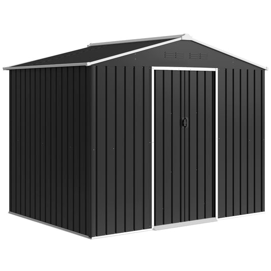 8 x 6ft Galvanised Steel Shed, with Double Door - Dark Grey