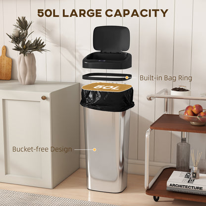 50L Stainless Steel Sensor Bin - Silver Tone