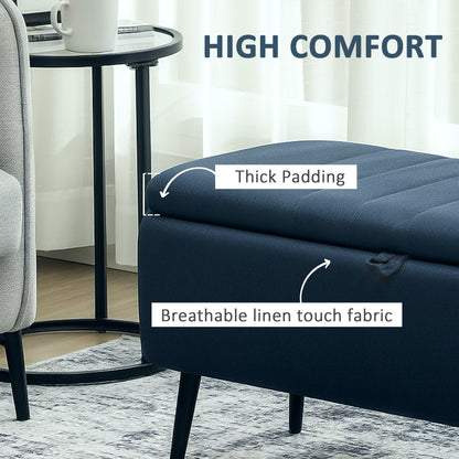 92 x 31cm Linen-Look Storage Ottoman - Dark Blue