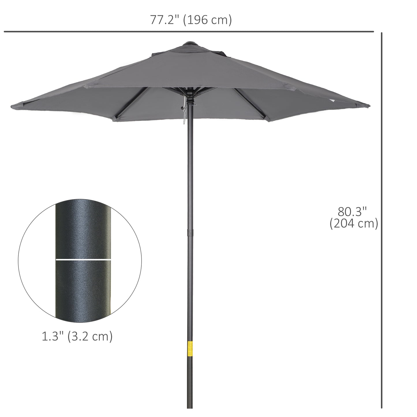 2m Garden Parasol Umbrella, Outdoor Sun Shade with 6 Sturdy Ribs for Balcony, Bench, Garden, Dark Grey
