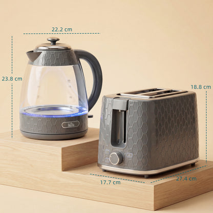Kettle and Toaster Set, 1.7L 3000W Rapid Kettle with Limescale Filter, 2 Slice Toaster with 7 Browning Controls, Grey