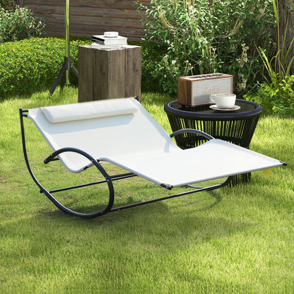 Double Sun Lounger, Rocking Lounger Sunbed Daybed with Armrest and Headrest Pillow, for Two, For Outdoor Patio Garden