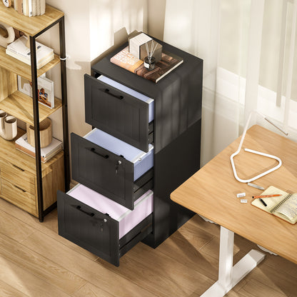 3 Drawer Filing Cabinet with Lock, Office Storage Cabinet with Adjustable Hanging Bars for A4 Letter Size Files, Black