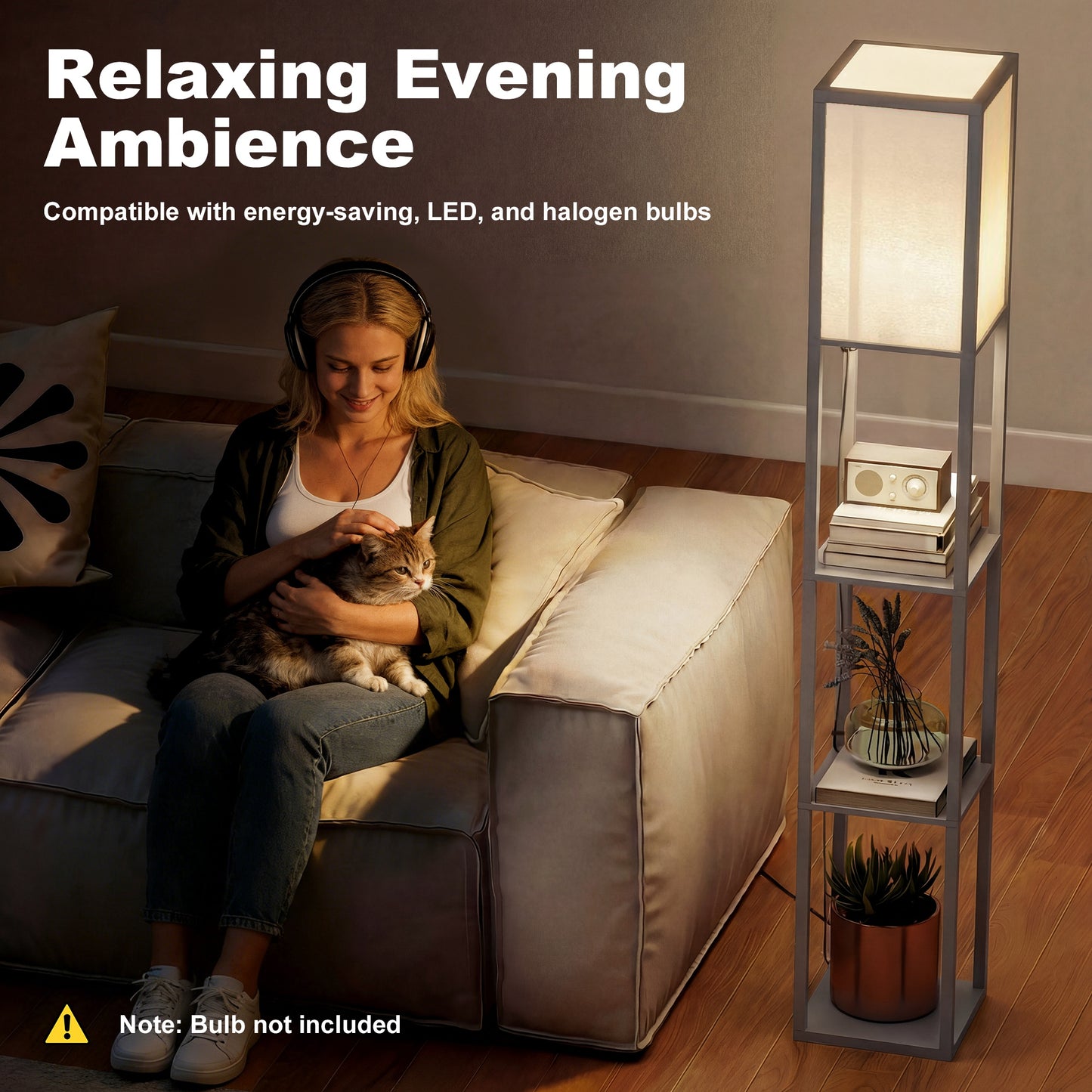 3-Tier Floor Lamp with Shelves and Storage, Modern Corner Standing Lamp with Lampshade, Foot Switch for Living Room, Bedroom