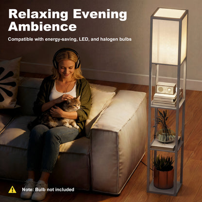 3-Tier Floor Lamp with Shelves and Storage, Modern Corner Standing Lamp with Lampshade, Foot Switch for Living Room, Bedroom