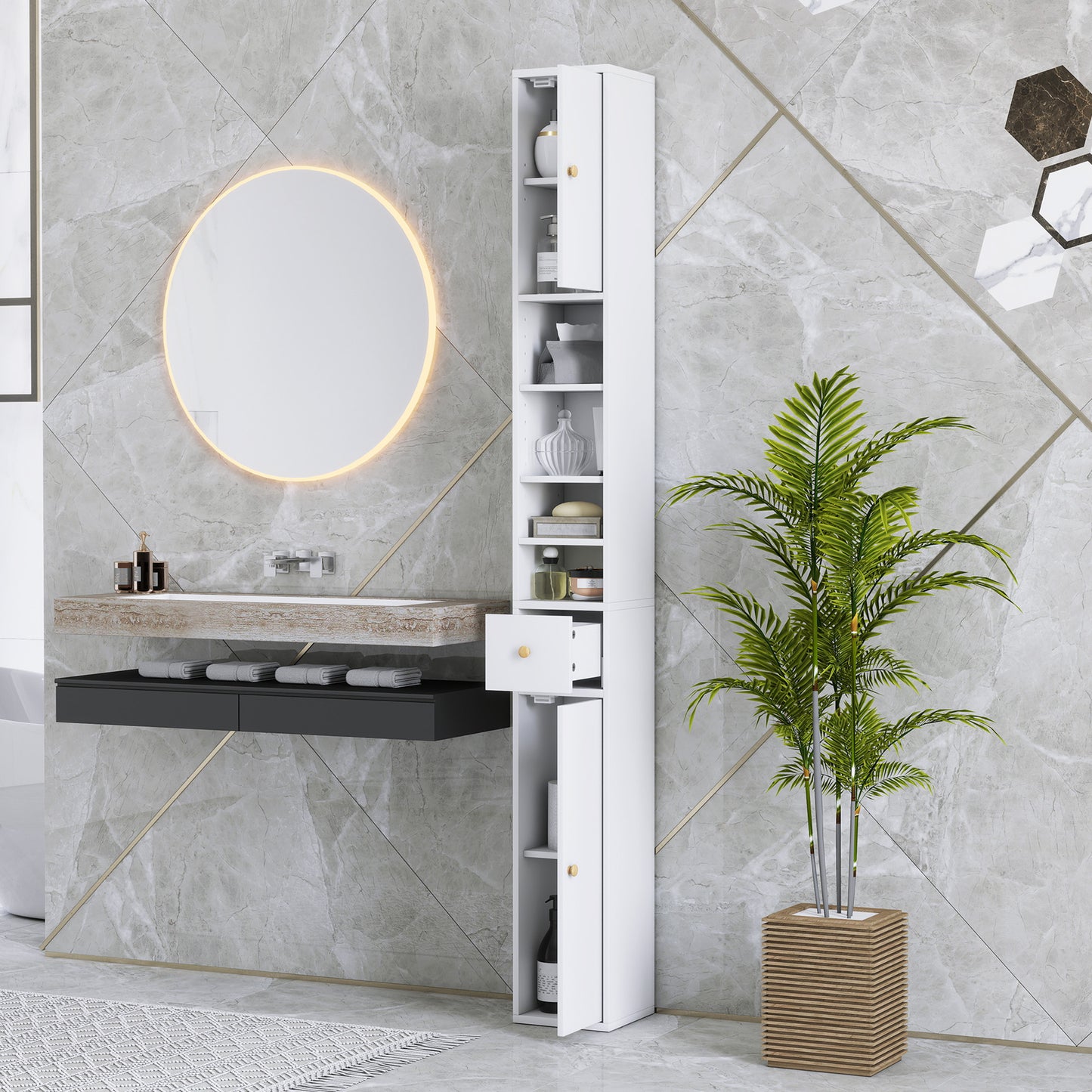 178 cm Narrow Tall Bathroom Cabinet - White