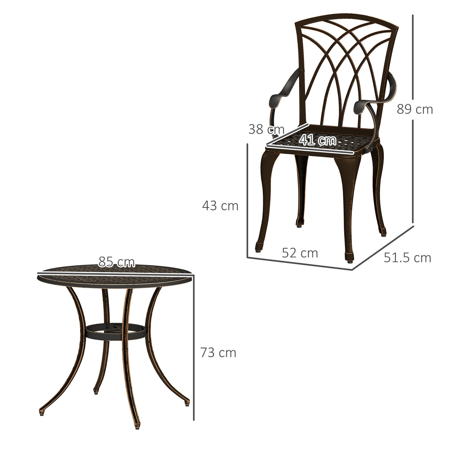 5 Pieces Garden Dining Set for 4, Cast Aluminium Outdoor Dining Set with 4 Armchairs and Round Dining Table with Parasol Hole