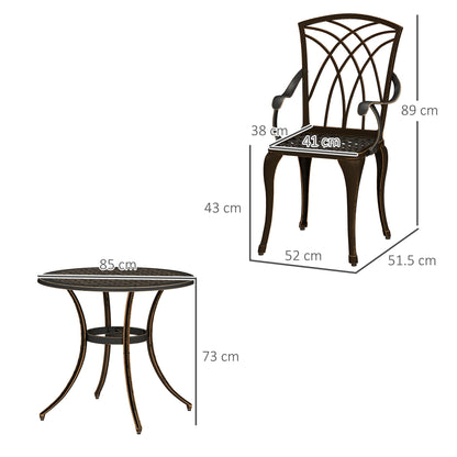 5 Pieces Garden Dining Set for 4, Cast Aluminium Outdoor Dining Set with 4 Armchairs and Round Dining Table with Parasol Hole
