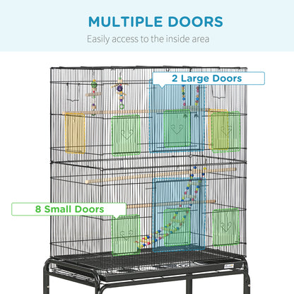 Large Bird Cage Budgie Cage with Stand, Toys, Wheels, Accessories, Storage Shelf for Canaries, Finches, Lovebirds
