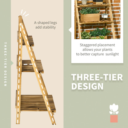 Wooden Folding Flower Pot Stand 3 Tier Garden Planter Display Ladder Gardener Storage Shelves Rack Herb Holder (60L x 37W x 9