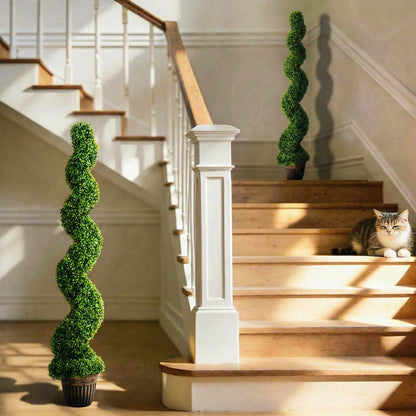 Set of 2 Artificial Plants, Topiary Spiral Boxwood Trees with Pot, for Home Indoor Outdoor Decor, 150cm